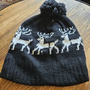 Eclectic Treasures Black and White Reindeer Knit Hat